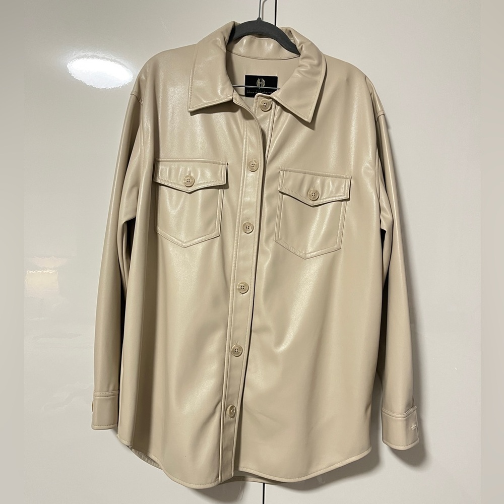 NWOT X REVOLVE House of Harlow 1960 Faux Leather Button-Up Shirt Jacket, Size M